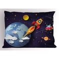 thumbnail image 1 of Ambesonne Space Pillow Sham, Rocket Earth Stars UFO, 26" X 20", Multicolor, 1 of 2