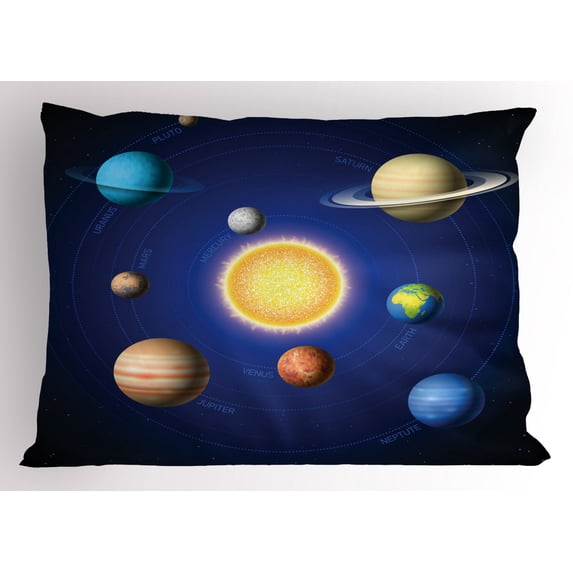 Ambesonne Space Pillow Sham, Solar System with Planets, 36" X 20", Multicolor