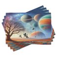thumbnail image 1 of Ambesonne Space Place Mats Set of 4, Galaxy Alien Astronauts Art, Standard Size, Lavender Teal Orange, 1 of 5