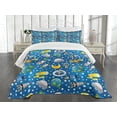 thumbnail image 1 of Ambesonne Space Quilted Bedspread Set 3 Pcs, Alien and Human Astronaut, Queen Size, Blue Grey Yellow, 1 of 5