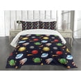 thumbnail image 1 of Ambesonne Space Quilted Bedspread Set 3 Pcs, Cosmos with Sun Planets, Queen Size, Multicolor, 1 of 5
