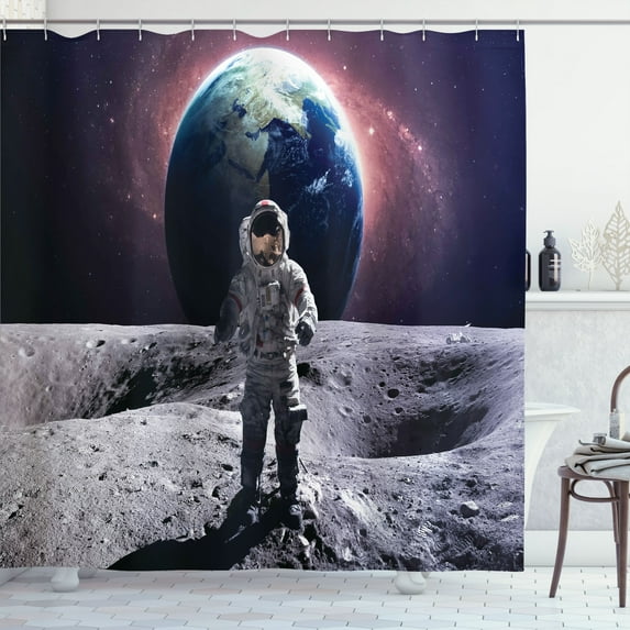 Ambesonne Space Shower Curtain, Brace Astronaut Cosmos, 69"Wx70"L, Grey Magenta