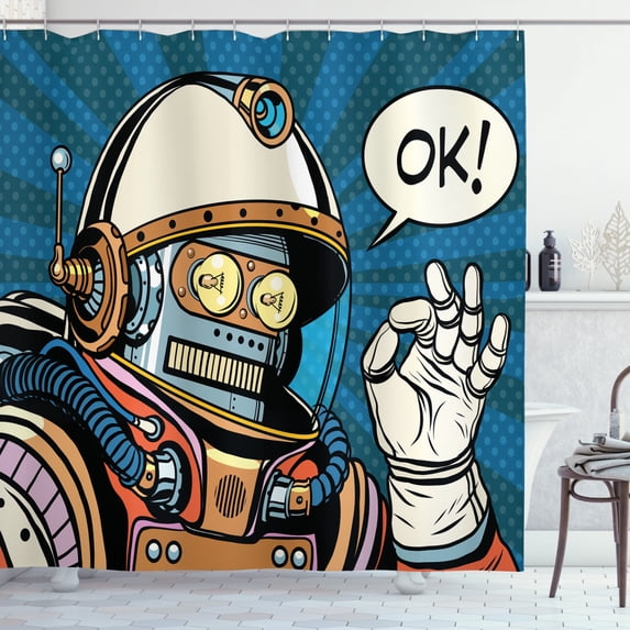 Ambesonne Space Shower Curtain, Futuristic Comics Robot, 69"Wx84"L, Multicolor