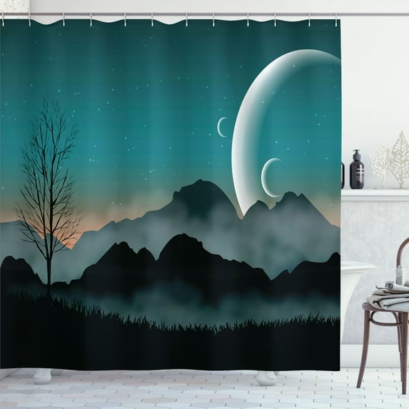 Ambesonne Space Shower Curtain, Night Sky on Mountain, 69"Wx75"L, Teal Black
