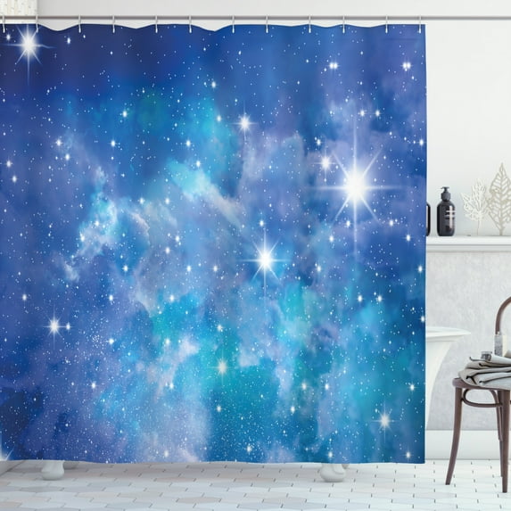 Ambesonne Space Shower Curtain, Planet Star Clusters, 69"Wx70"L, Purple Grey Turquoise