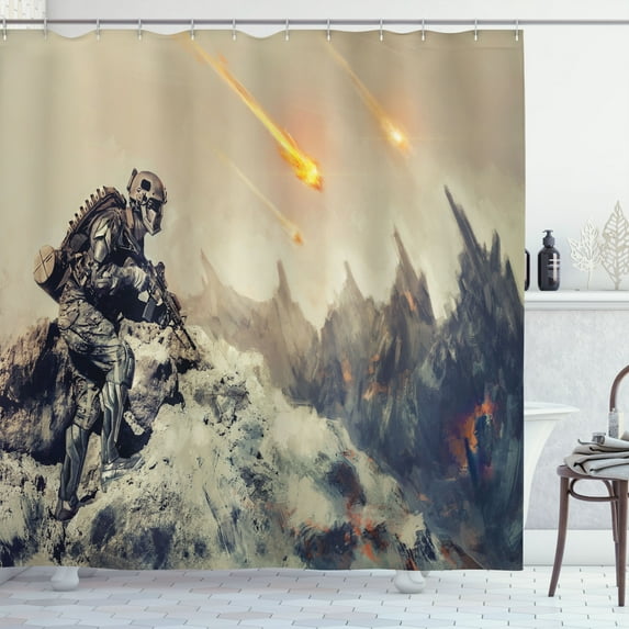 Ambesonne Space Shower Curtain, Technology Aliens Theme, 69"Wx84"L, Grey