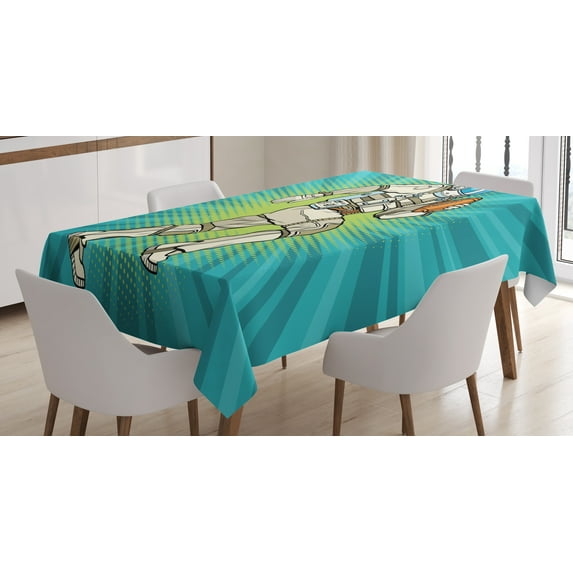 Ambesonne Space Tablecloth Rectangular Table Cover, Astronaut Athlete Sports, 60"x90", Teal Multicolor