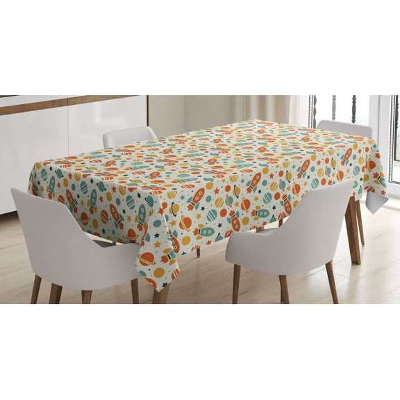 Ambesonne Space Tablecloth Rectangular Table Cover, Colorful Doodle Universe, 60"x84", Multicolor