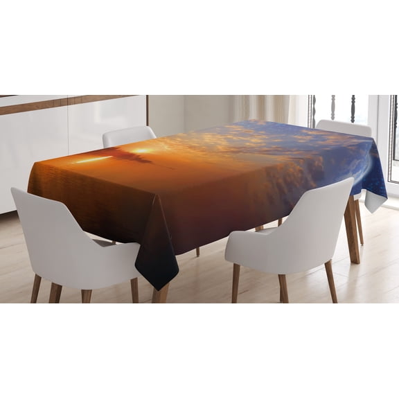 Ambesonne Space Tablecloth Rectangular Table Cover, Skyline with Planet Sun, 60"x84", Orange Blue