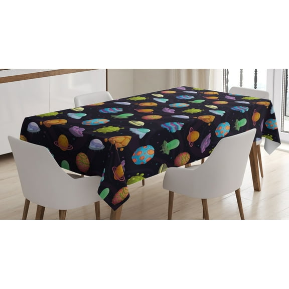 Ambesonne Space Tablecloth Rectangular Table Cover, UFOs and Abstract Planet, 52"x70", Multicolor