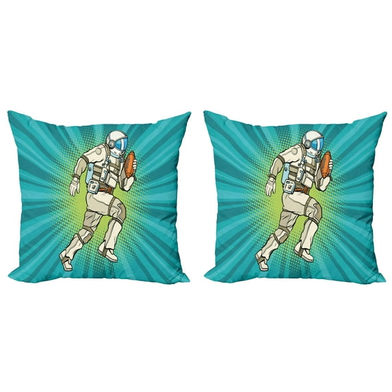 Ambesonne Space Throw Pillow Cover 2 Pack, Astronaut Athlete Sports, 18", Teal Multicolor