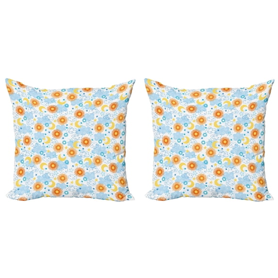 Ambesonne Space Throw Pillow Cover 2 Pack, Celestial Elements Tile, 24", Multicolor