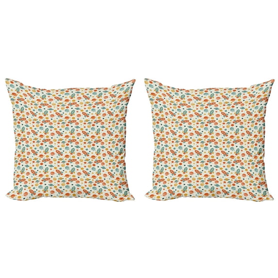 Ambesonne Space Throw Pillow Cover 2 Pack, Colorful Doodle Universe, 20", Multicolor