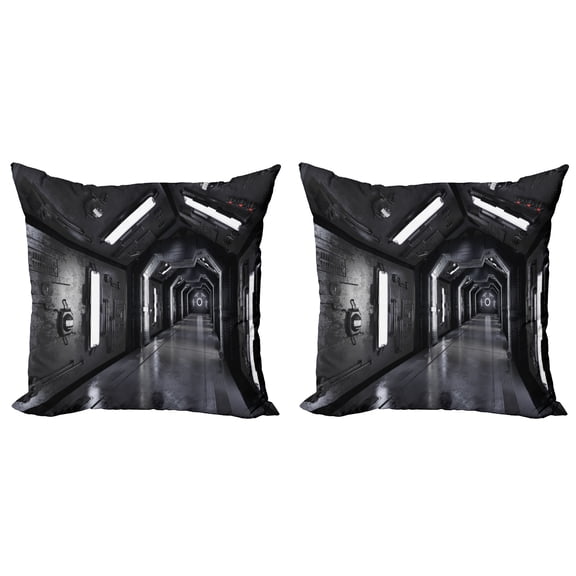 Ambesonne Space Throw Pillow Cover 2 Pack, Dark Future Adventure, 24", Greenish Grey