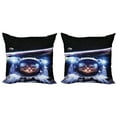 thumbnail image 1 of Ambesonne Space Throw Pillow Cover 2 Pack, Funny Astronaut Cat Humor, 16", Blue White, 1 of 5
