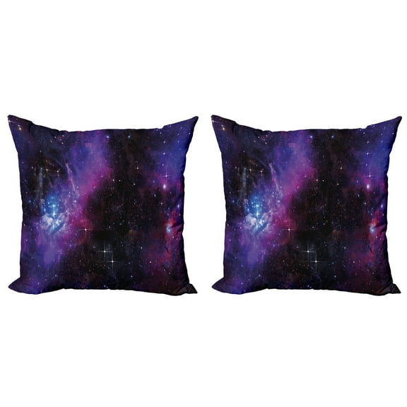 Ambesonne Space Throw Pillow Cover 2 Pack, Nebula Dark Galaxy Stars, 18", Magenta Blue