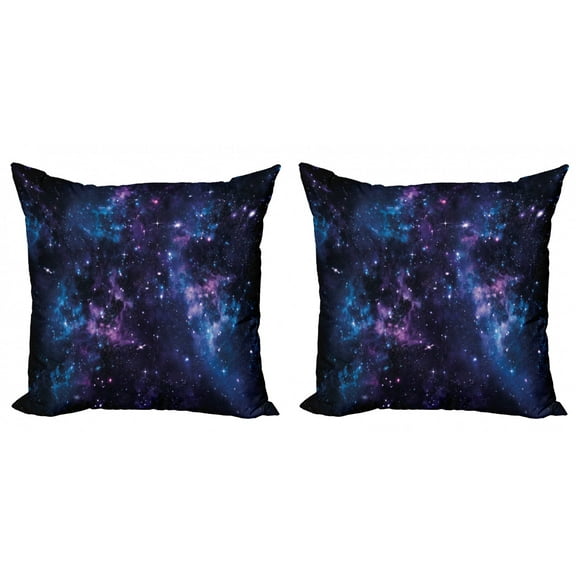 Ambesonne Space Throw Pillow Cover 2 Pack, Sky with Star, 20", Dark Purple and Blue