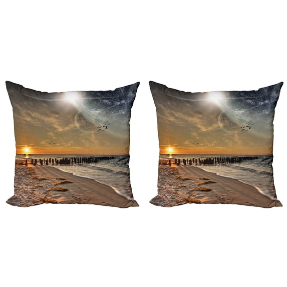 Ambesonne Space Throw Pillow Cover 2 Pack, Solar Eclipse, 20", Cream Orange