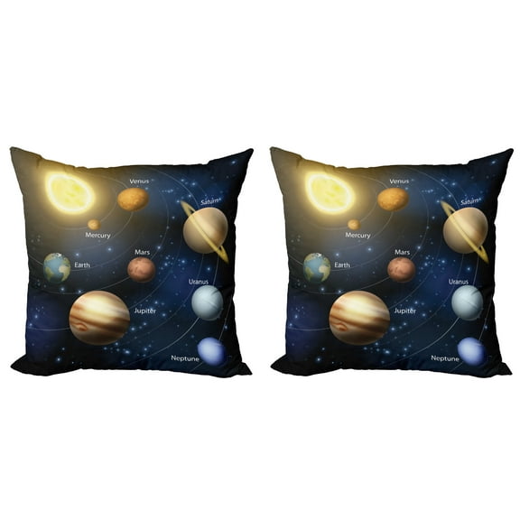 Ambesonne Space Throw Pillow Cover 2 Pack, Solar System Planets, 20", Multicolor