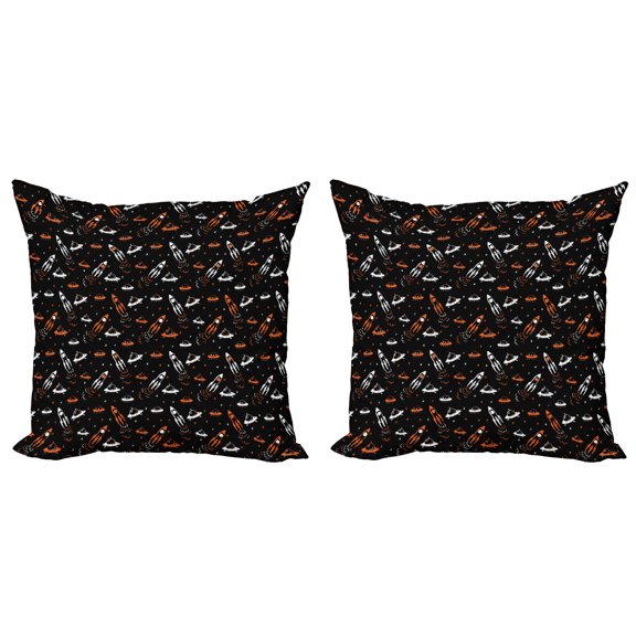 Ambesonne Space Throw Pillow Cover 2 Pack, Traveling into the Cosmos, 24", Black Orange White