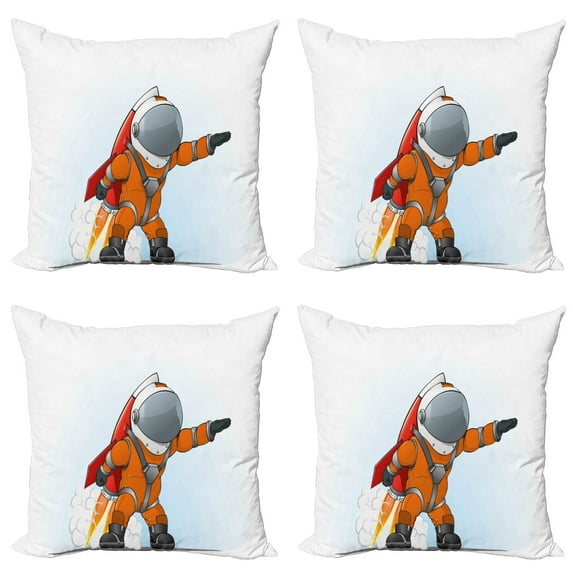 Ambesonne Space Throw Pillow Cover 4 Pack, Astronaut Galaxy Journey, 18", Orange Grey Red