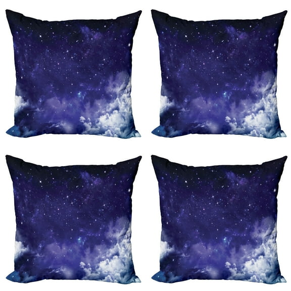Ambesonne Space Throw Pillow Cover 4 Pack, Dreamy Night with Stars, 16", Purple White