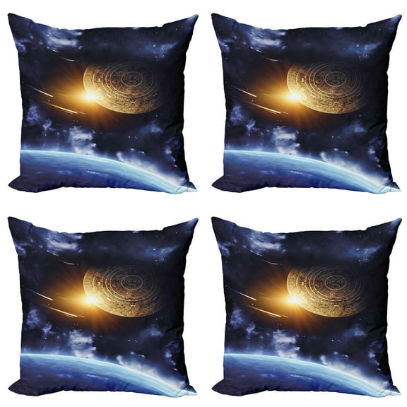 Ambesonne Space Throw Pillow Cover 4 Pack, Earth Landscape, 18", Blue Yellow
