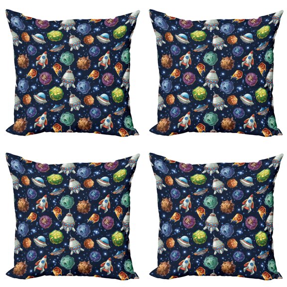 Ambesonne Space Throw Pillow Cover 4 Pack, Futuristic Science Ufo, 18", Multicolor