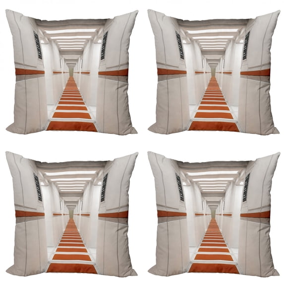Ambesonne Space Throw Pillow Cover 4 Pack, Interior Corridor, 16", White and Red