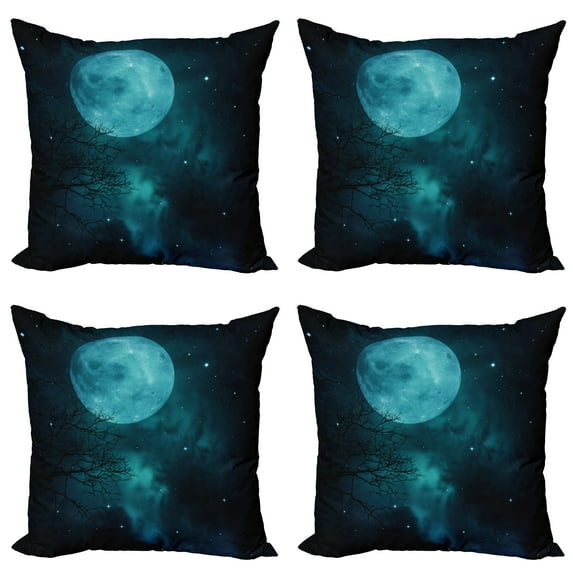 Ambesonne Space Throw Pillow Cover 4 Pack, Outer World Cosmos Moon, 24", Petrol Blue