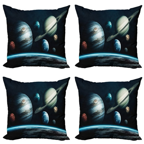 Ambesonne Space Throw Pillow Cover 4 Pack, Planets of the Solar System, 18", Multicolor