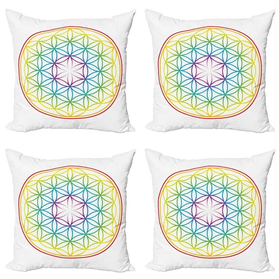Ambesonne Space Throw Pillow Cover 4 Pack, Radiant Flower of Life, 16", Multicolor