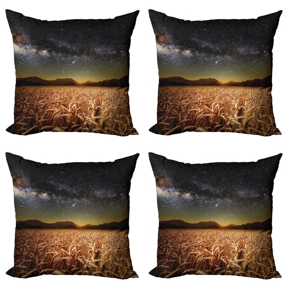 Ambesonne Space Throw Pillow Cover 4 Pack, Star Clusters in Twilight, 24", Tan Grey