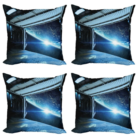 Ambesonne Space Throw Pillow Cover 4 Pack, Stars Galactic Journey, 24", Grey Blue
