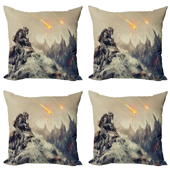 Ambesonne Space Throw Pillow Cover 4 Pack, Technology Aliens Theme, 18", Grey