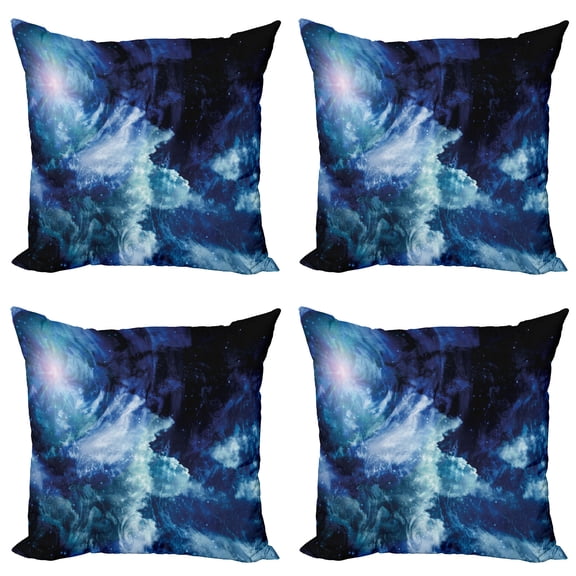 Ambesonne Space Throw Pillow Cover 4 Pack, Universe Spiral Galaxy, 18", Dark Blue