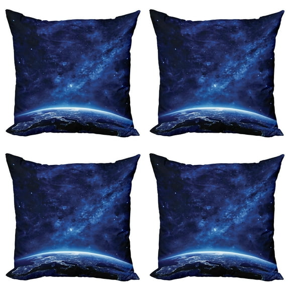Ambesonne Space Throw Pillow Cover 4 Pack, Vibrant Milky Way Stars, 24", Dark Blue