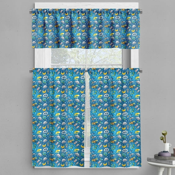 Ambesonne Space Valance & Curtain, Alien and Human Astronaut, 55"x36", Blue Grey Yellow