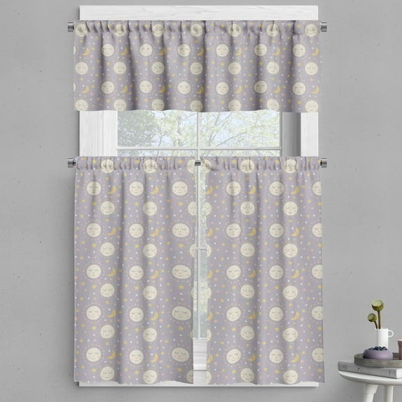 Ambesonne Space Vibes Valance & Curtain, Sleeping Moons Stars, 55"x30", Pastel Brown Blush Grey