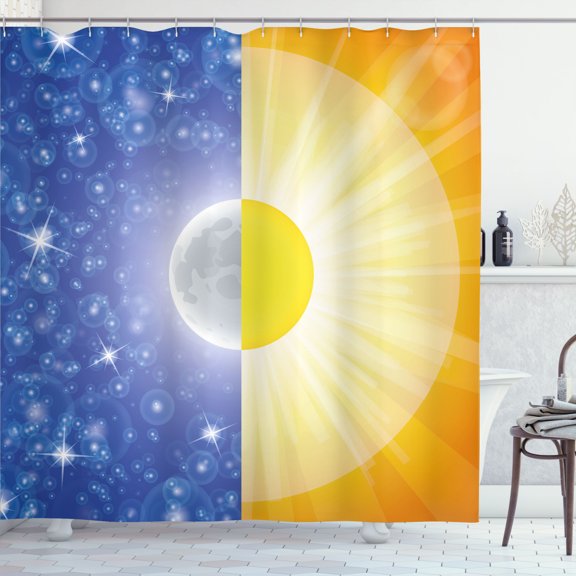 Ambesonne Space View Shower Curtain, Sun Beams Sky Stars, 69"Wx75"L, Blue Yellow