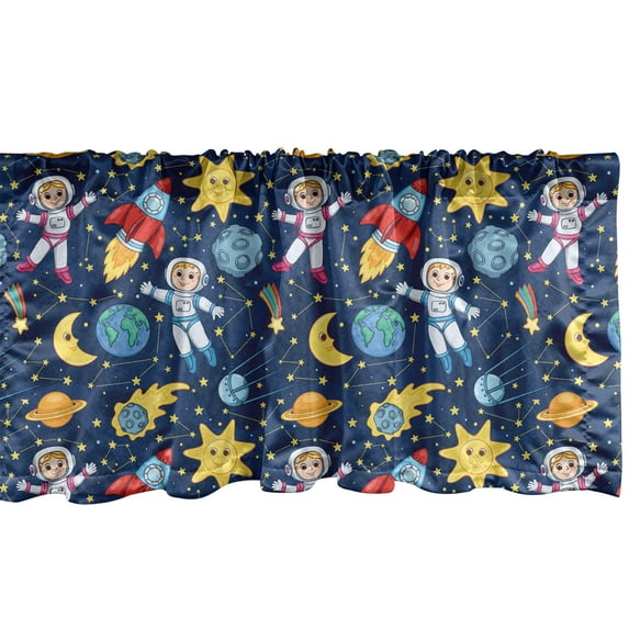 Ambesonne Space Window Valance, Cosmonaut Girl and Boy, 54" X 12", Multicolor
