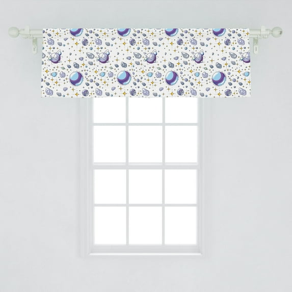 Ambesonne Space Window Valance, Space Themed Print of Planets Stars Asteroids and Meteors Cosmic World, Curtain Valance for Kitchen Bedroom Decor with Rod Pocket, 54" X 18", Fuchsia and Multicolor