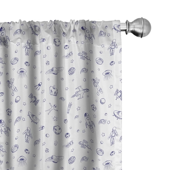 Ambesonne Spaceship Window Curtains, Galactic Doodles, Each 28" W x 63" L, Royal Blue White