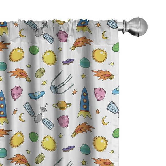 Ambesonne Spaceship Curtains, Cartoon Shooting Star, Pair of 28"x95", Multicolor