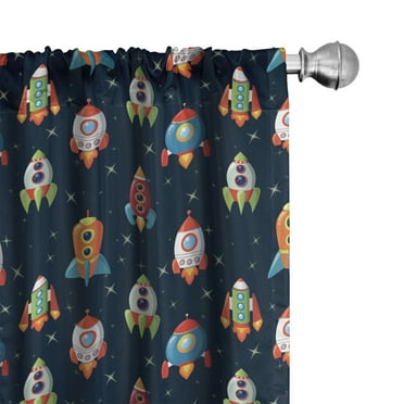 Ambesonne Spaceship Curtains, Cartoon Style Space, Pair of 28"x63", Multicolor