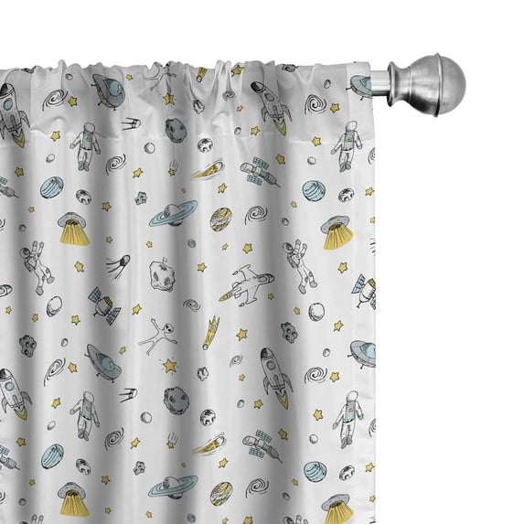 Ambesonne Spaceship Curtains, Cosmos Themed Doodle, Pair of 28"x95", Pale Blue Grey Black