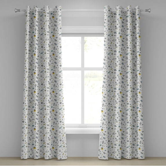 Ambesonne Spaceship Grommet Curtain, Cosmos Themed Doodle, 50" x 120", Pale Blue Grey Black
