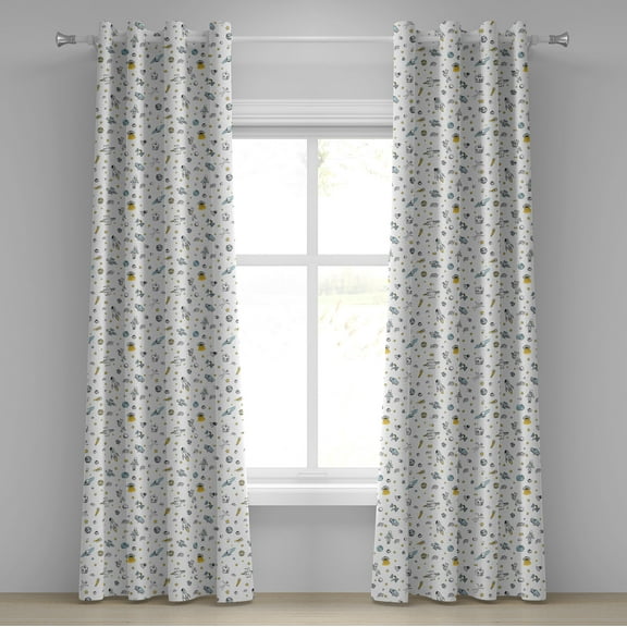 Ambesonne Spaceship Grommet Curtain, Cosmos Themed Doodle, 50" x 84", Pale Blue Grey Black