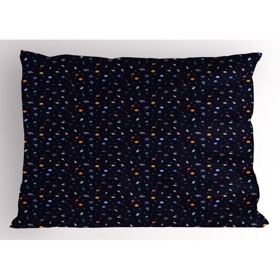 Ambesonne Spaceship Pillow Sham, Stars Aliens Planets, 36" X 20", Multicolor