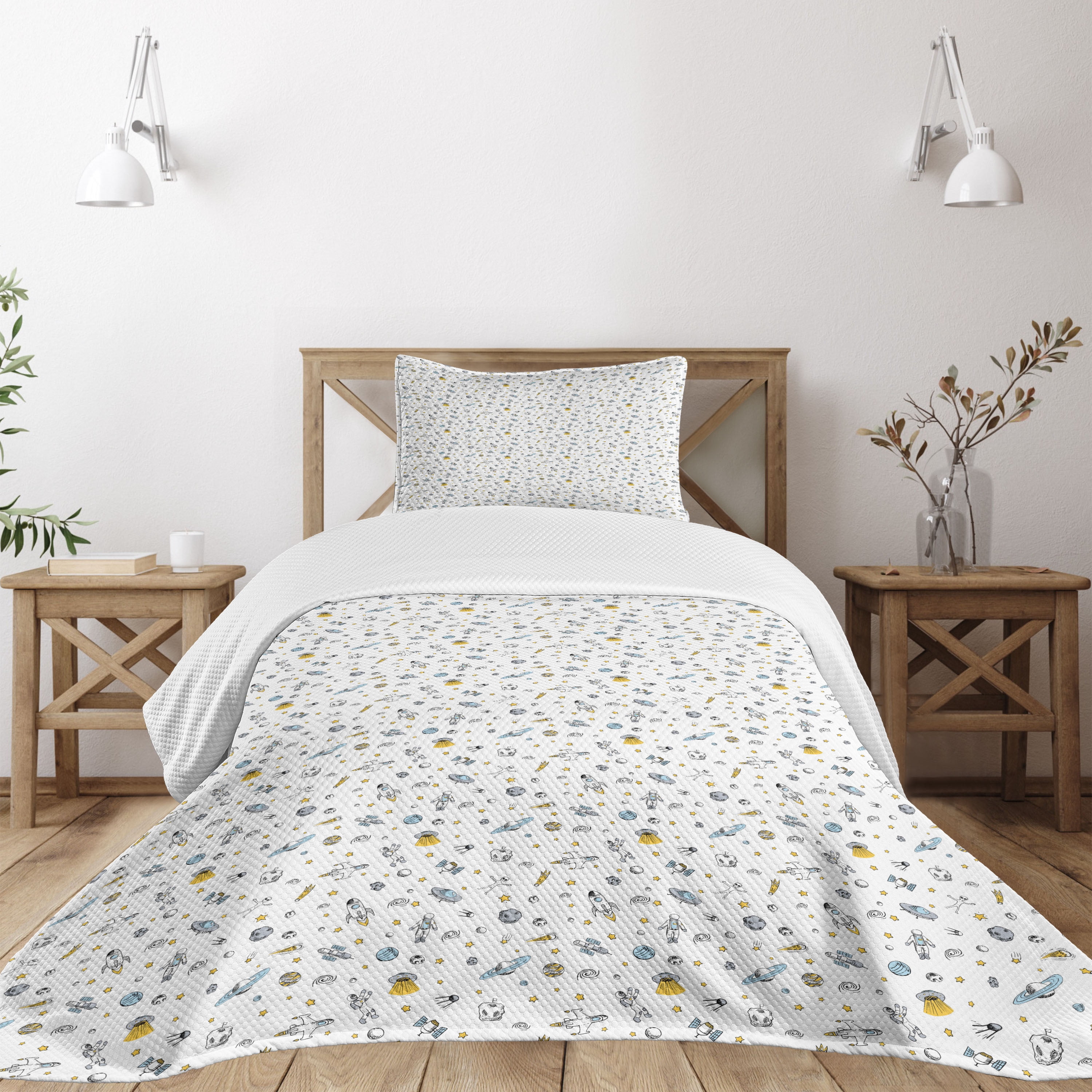 Twin Black Polyester Spaceship Themed Bedspread Set